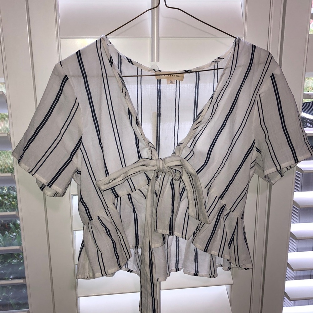 Striped Tie front crop top